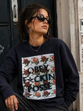 Obey Propaganda Floral Graphic Crewneck Sweatshirt – Size Medium
